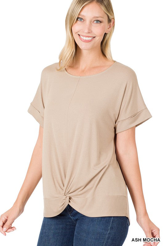 ZENANA Rayon Span Crepe Knot-Front Top