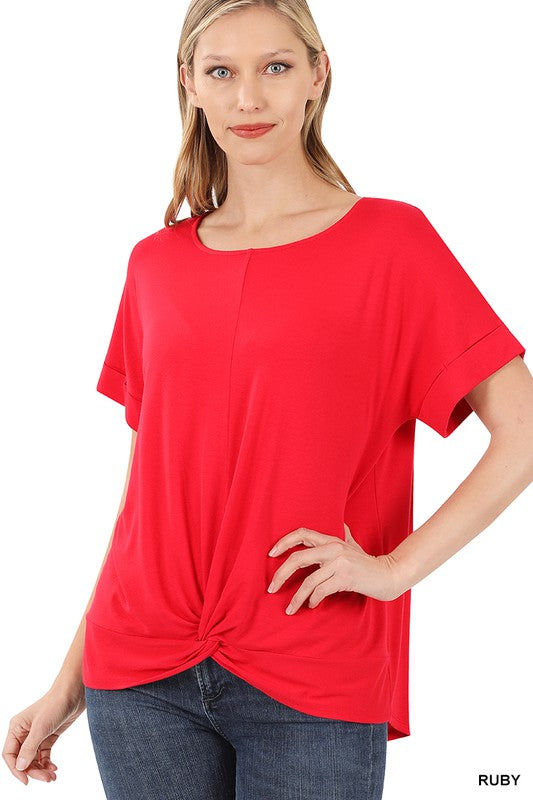 ZENANA Rayon Span Crepe Knot-Front Top