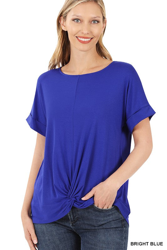 ZENANA Rayon Span Crepe Knot-Front Top