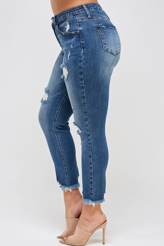 Insane Gene PLUS SIZE HIGH RISE DISTRESSED ANKLE SKINNY Jeans