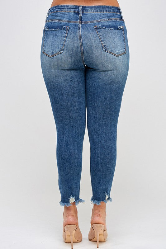 Insane Gene PLUS SIZE HIGH RISE DISTRESSED ANKLE SKINNY Jeans