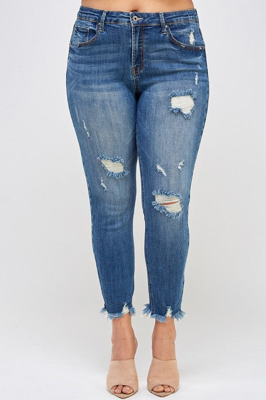 Insane Gene PLUS SIZE HIGH RISE DISTRESSED ANKLE SKINNY Jeans