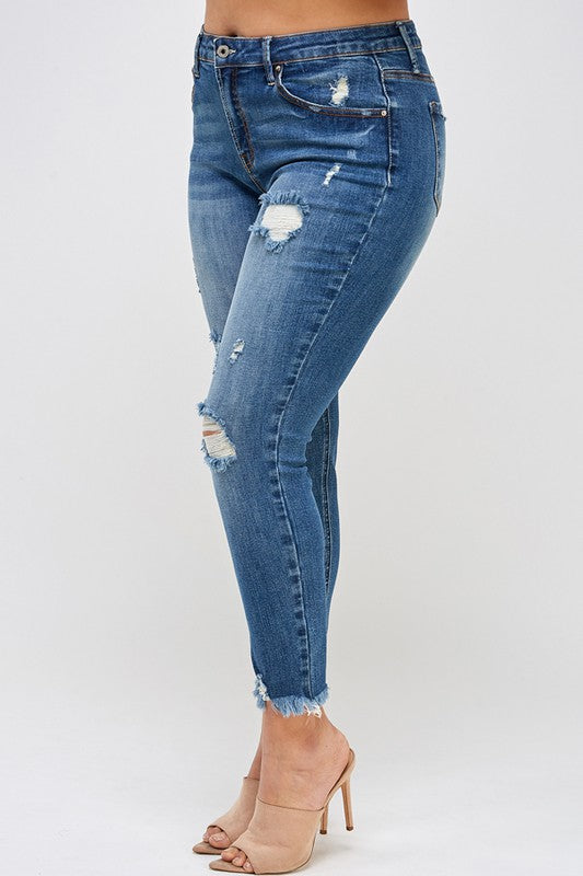 Insane Gene PLUS SIZE HIGH RISE DISTRESSED ANKLE SKINNY Jeans