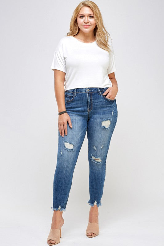 Insane Gene PLUS SIZE HIGH RISE DISTRESSED ANKLE SKINNY Jeans