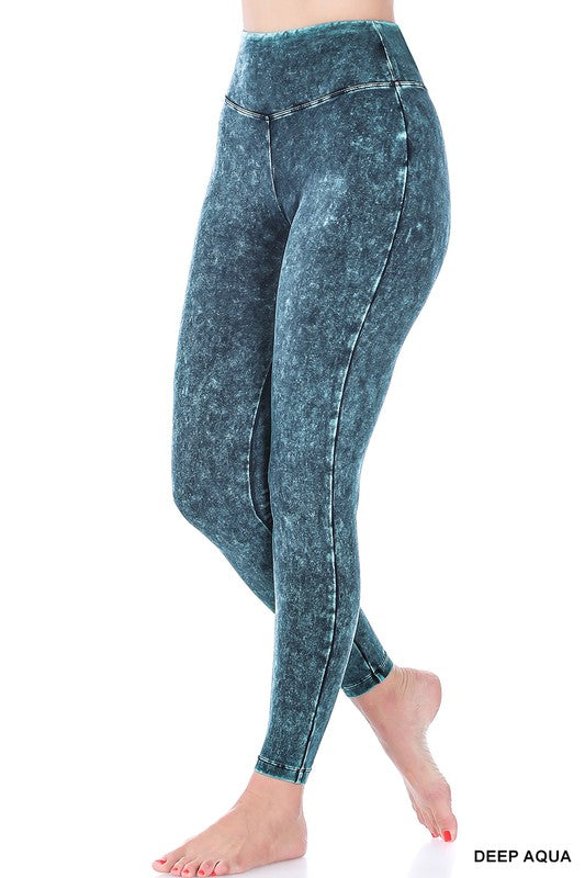 ZENANA Mineral Washed Wide Waistband Yoga Leggings