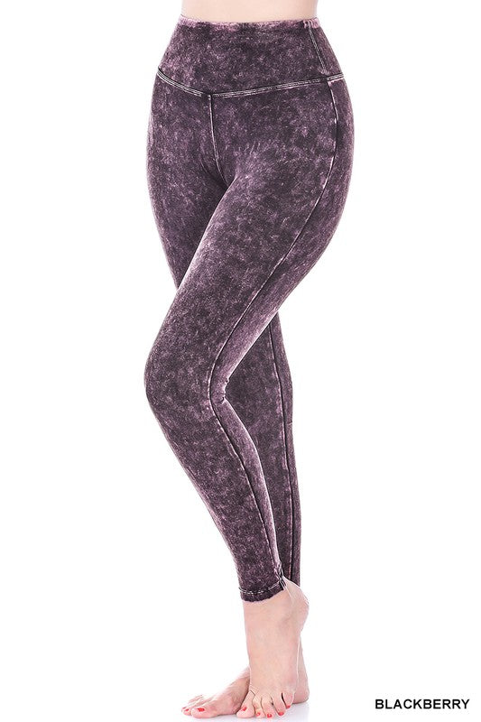 ZENANA Mineral Washed Wide Waistband Yoga Leggings