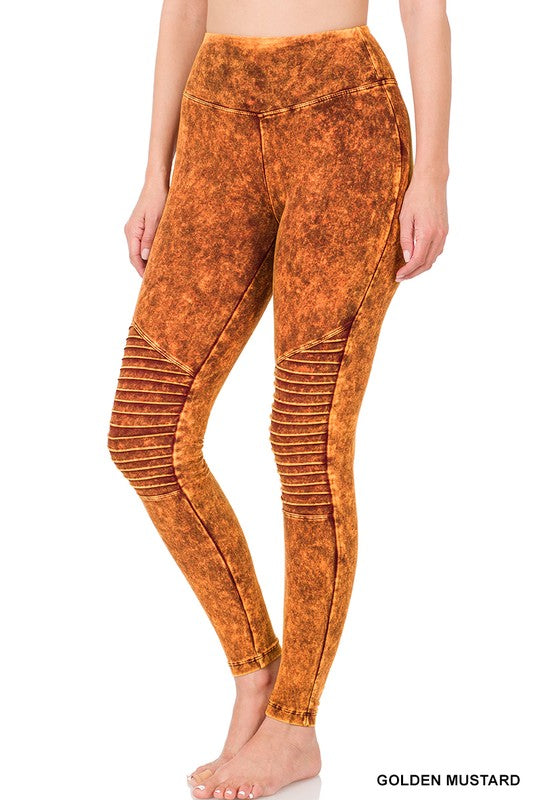 Load image into Gallery viewer, ZENANA Mineral Washed Wide Waistband Moto Leggings
