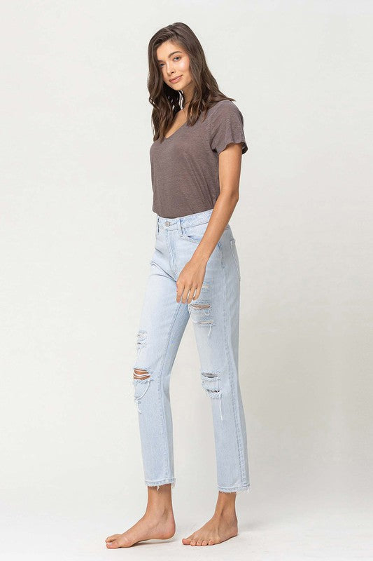 VERVET by Flying Monkey Super High Rise Distressed Crop Straight Jeans