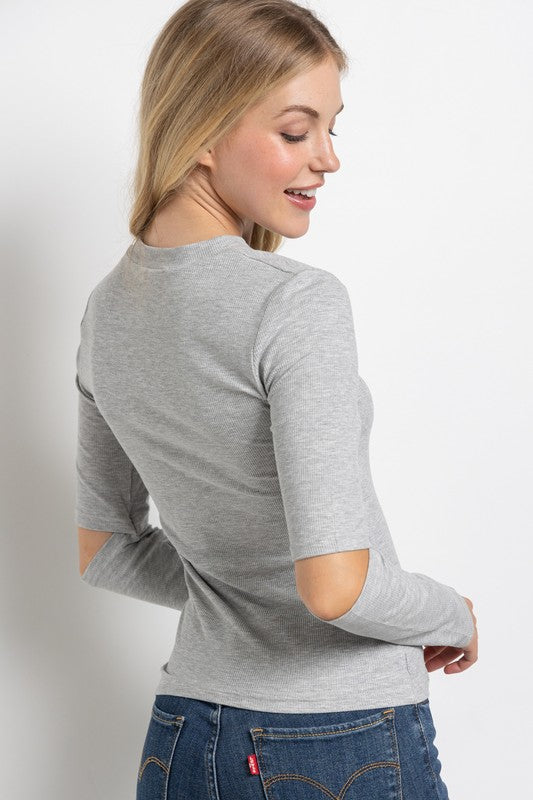 Sweet Generis RIBBED FITTED LONG SLEEVE TOP WITH CHEST CUTOUT