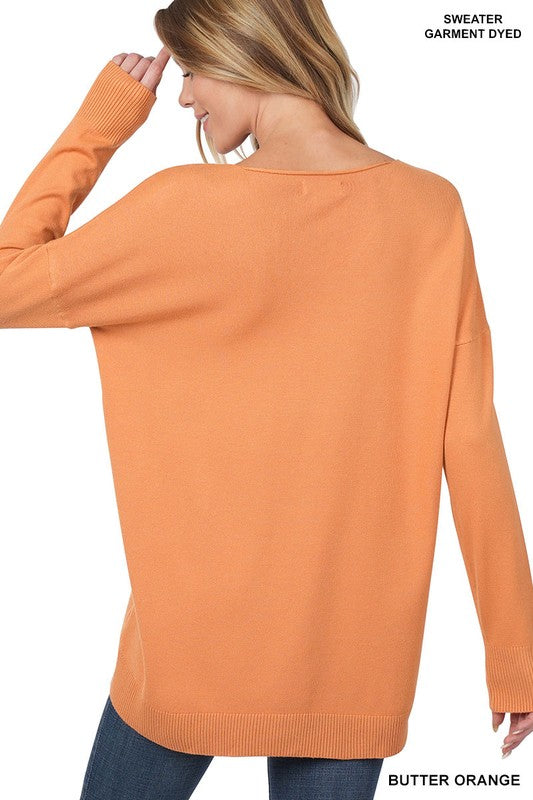 Load image into Gallery viewer, ZENANA Hi-Low Garment Dyed V-Neck Front Seam Sweater
