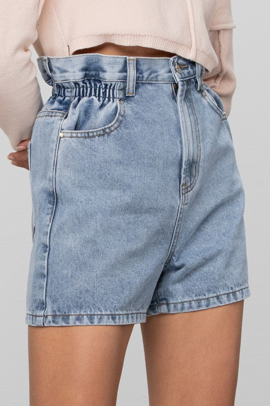 Denim Lab USA Super High Rise Elastic Waistband Denim Shorts