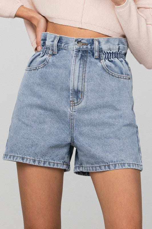 Denim Lab USA Super High Rise Elastic Waistband Denim Shorts