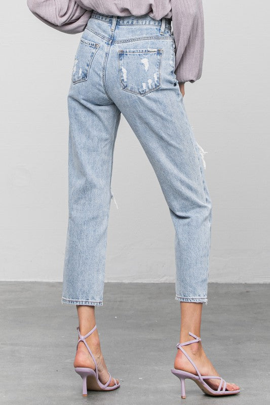 Denim Lab USA High Rise Ripped Girlfriend Jeans