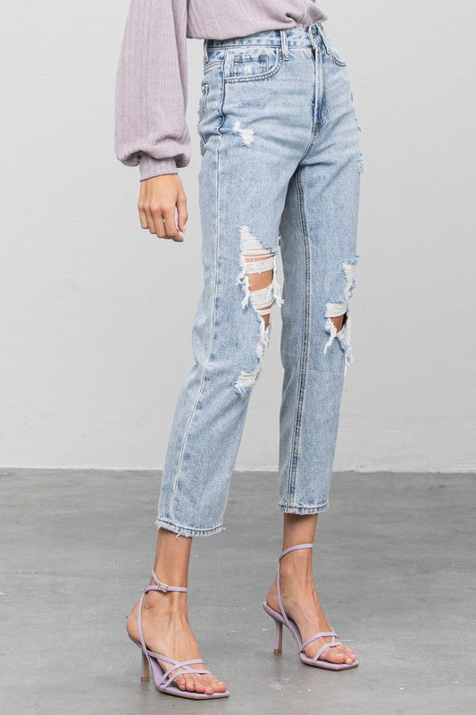 Denim Lab USA High Rise Ripped Girlfriend Jeans