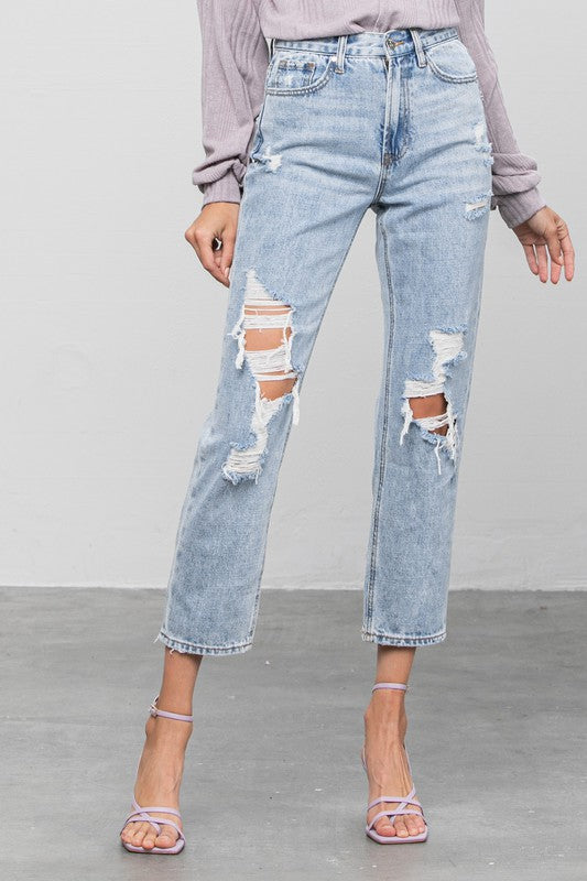 Denim Lab USA High Rise Ripped Girlfriend Jeans