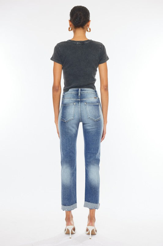 Kan Can High Rise Cuffed Slim Straight Jeans