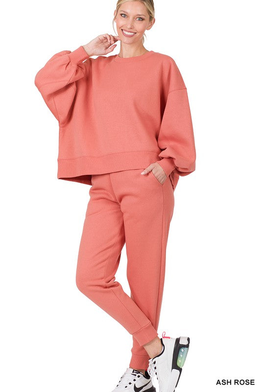 Zenana Jogger Sweatpants Pockets & Elastic Waistband, Bright Pink