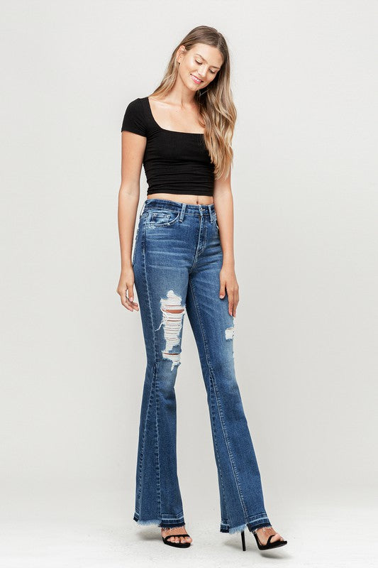 Flying Monkey High Rise Distressed Released Hem Flare Jeans