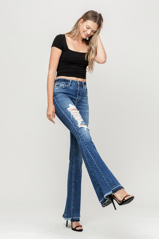 Flying Monkey High Rise Distressed Released Hem Flare Jeans