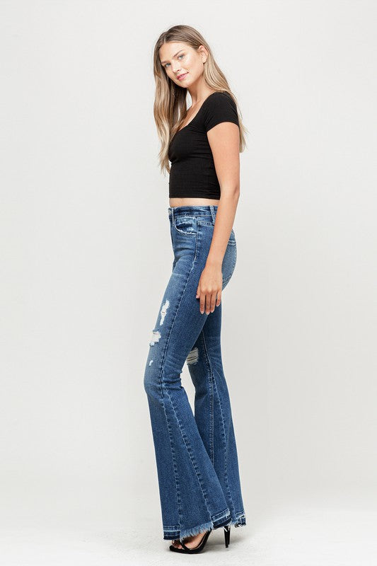 Flying Monkey High Rise Distressed Released Hem Flare Jeans