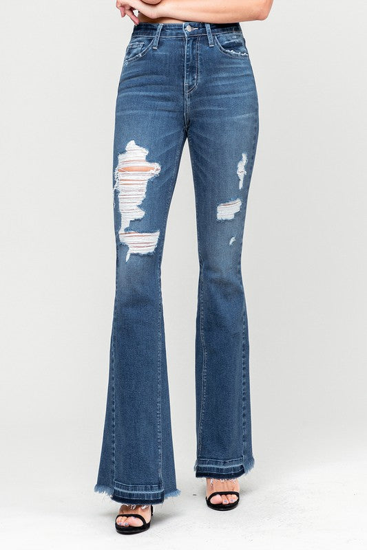 Flying Monkey High Rise Distressed Released Hem Flare Jeans