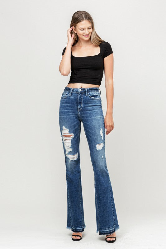 Flying Monkey High Rise Distressed Released Hem Flare Jeans