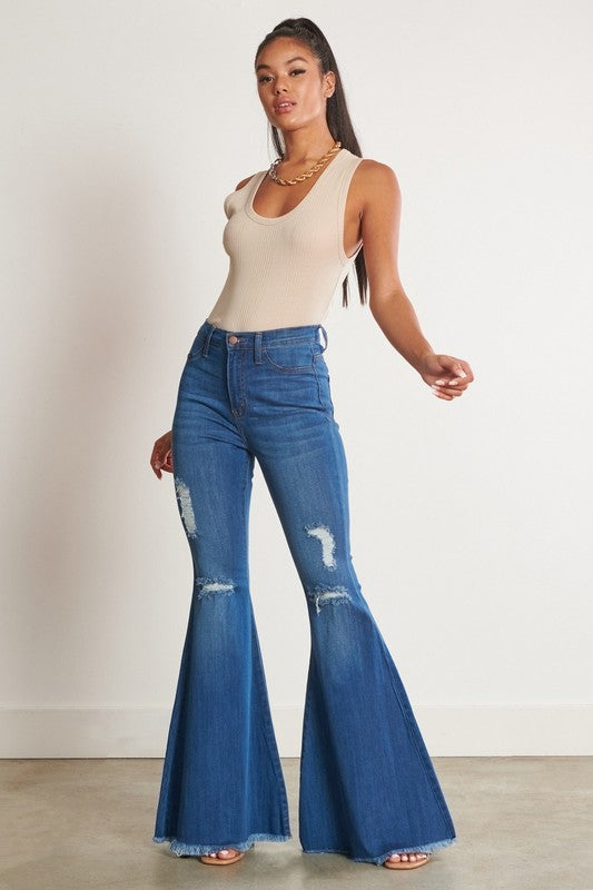 Vibrant M.i.U HIGH WAISTED DISTRESSED FLARE JEANS