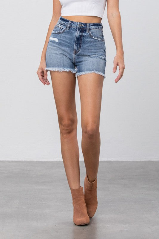 Denim Lab USA Frayed Denim Mom Shorts