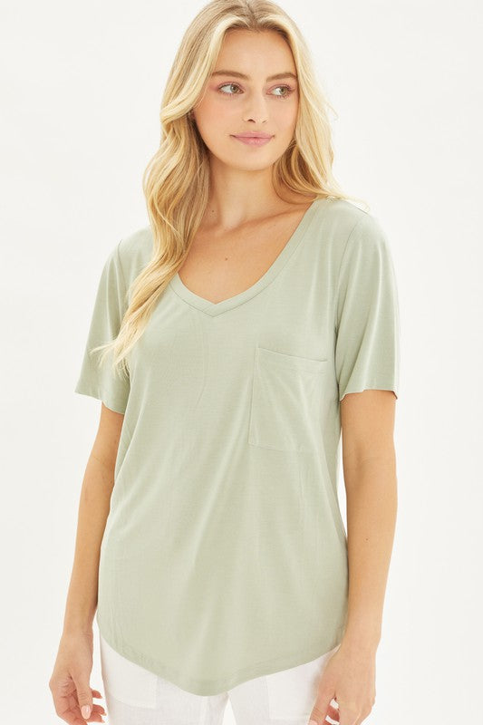 Love Tree Knit Solid Jersey Basic V-Neck T-Shirt