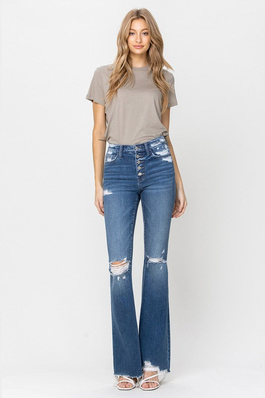 Flying Monkey High Rise Distressed Raw hem Flare Jeans