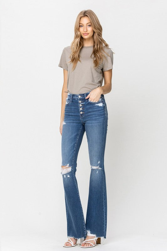 Flying Monkey High Rise Distressed Raw hem Flare Jeans