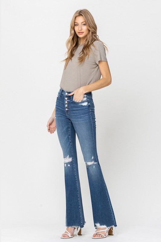 Flying Monkey High Rise Distressed Raw hem Flare Jeans