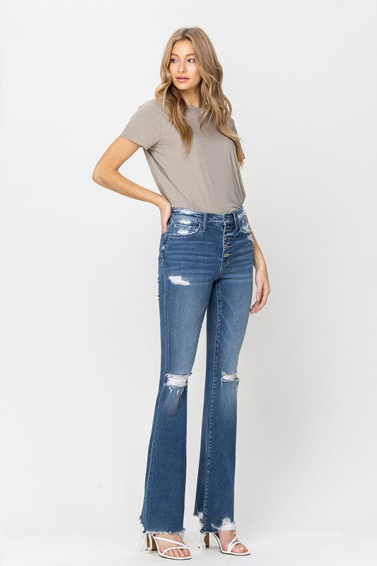 Flying Monkey High Rise Distressed Raw hem Flare Jeans