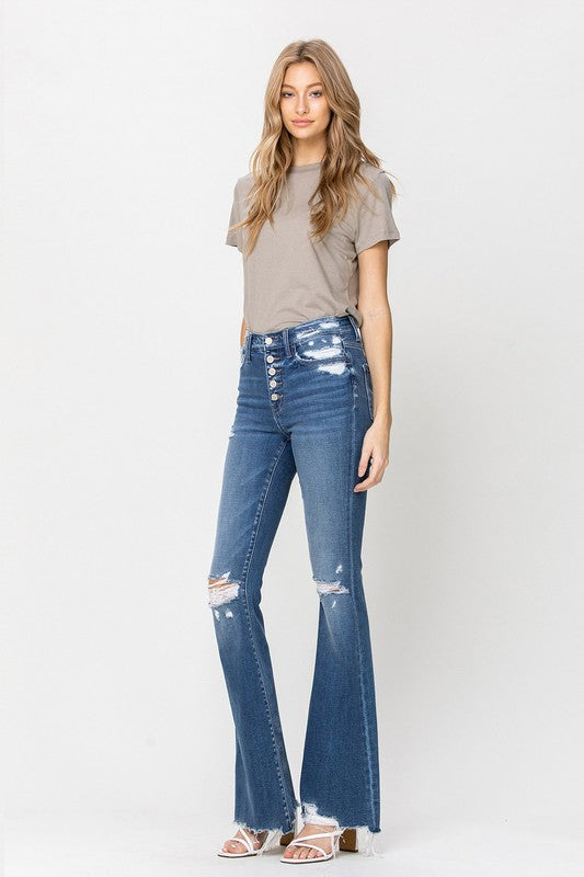 Flying Monkey High Rise Distressed Raw hem Flare Jeans