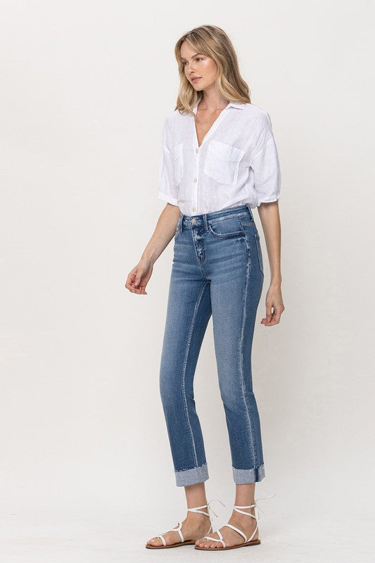 Load image into Gallery viewer, Flying Monkey Mid-Rise Single Cuffed Crop Slim Straight Jeans
