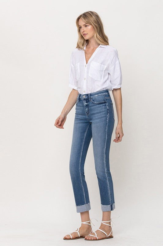 Flying Monkey Mid-Rise Single Cuffed Crop Slim Straight Jeans