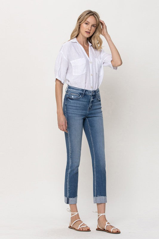 Load image into Gallery viewer, Flying Monkey Mid-Rise Single Cuffed Crop Slim Straight Jeans
