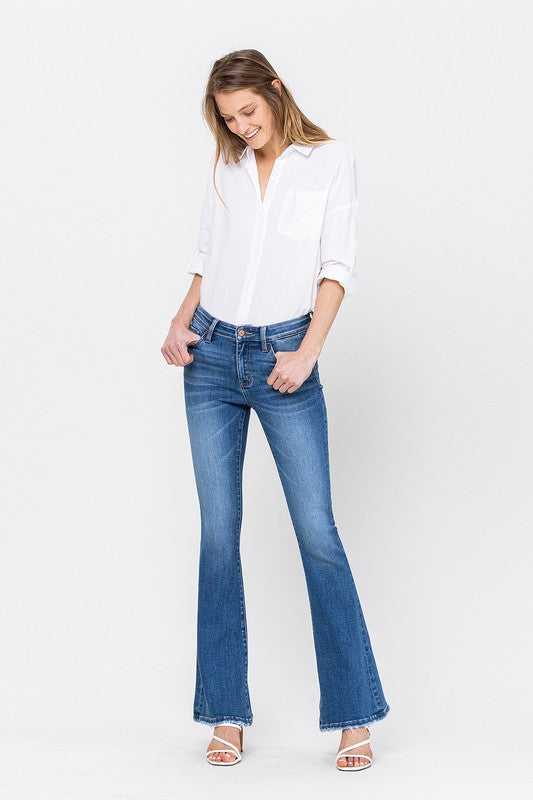 34 Inch Mid Rise Flare Jeans