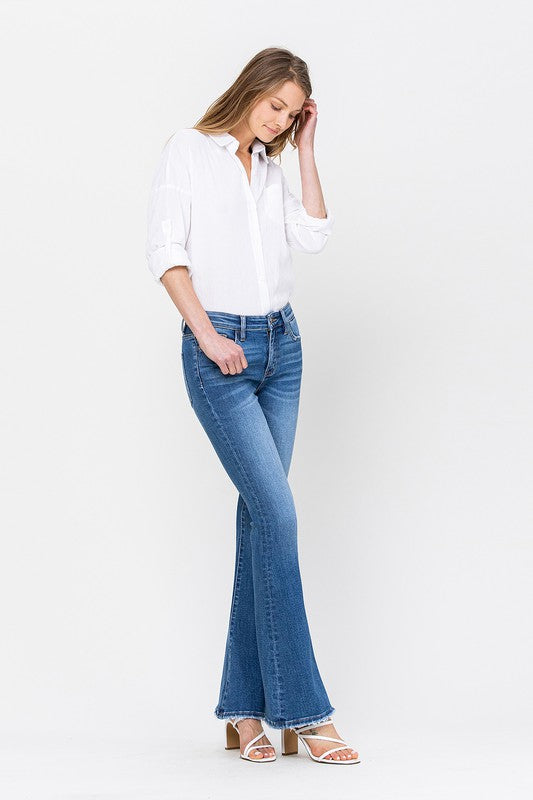 34 Inch Mid Rise Flare Jeans