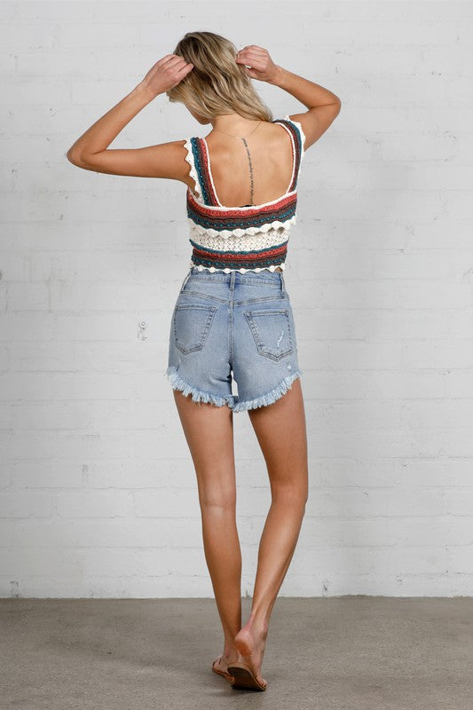 Denim Lab USA HIGH RISE DISTRESSED PREMIUM SHORTS