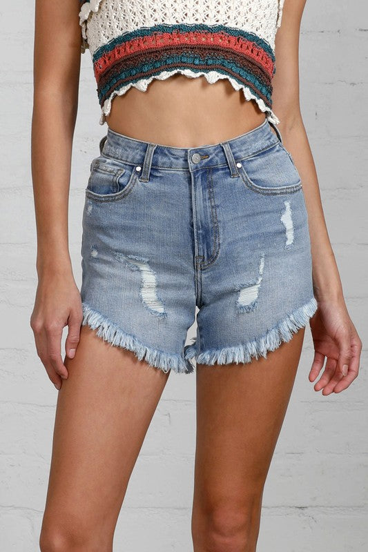 Denim Lab USA HIGH RISE DISTRESSED PREMIUM SHORTS