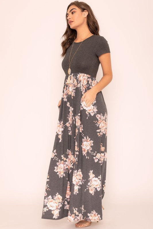 EG fashion Plus Short Sleeve Floral Maxi Dress