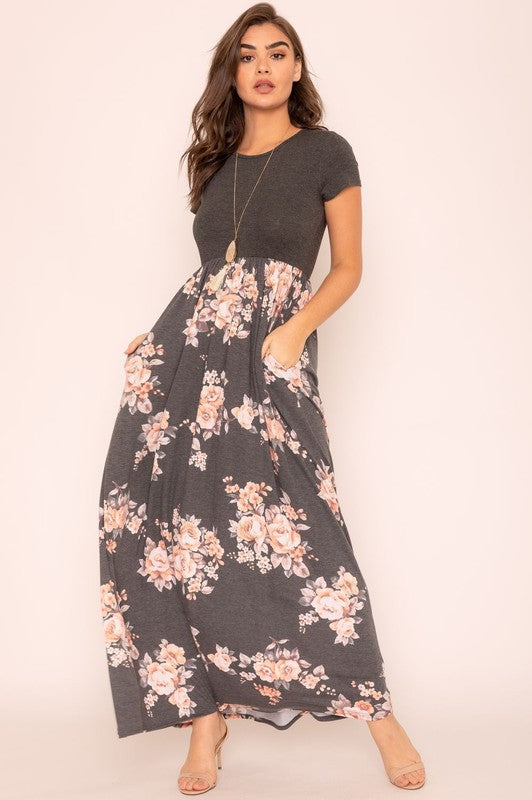 EG fashion Plus Short Sleeve Floral Maxi Dress