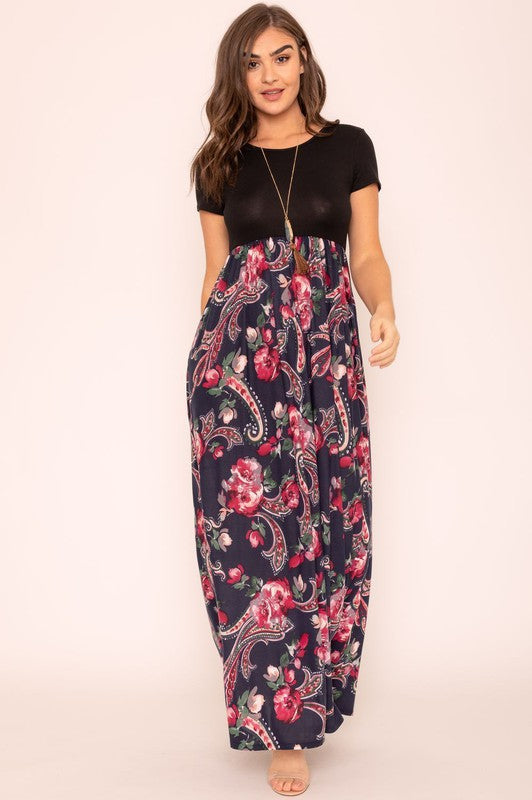 EG fashion Plus Short Sleeve Floral Maxi Dress