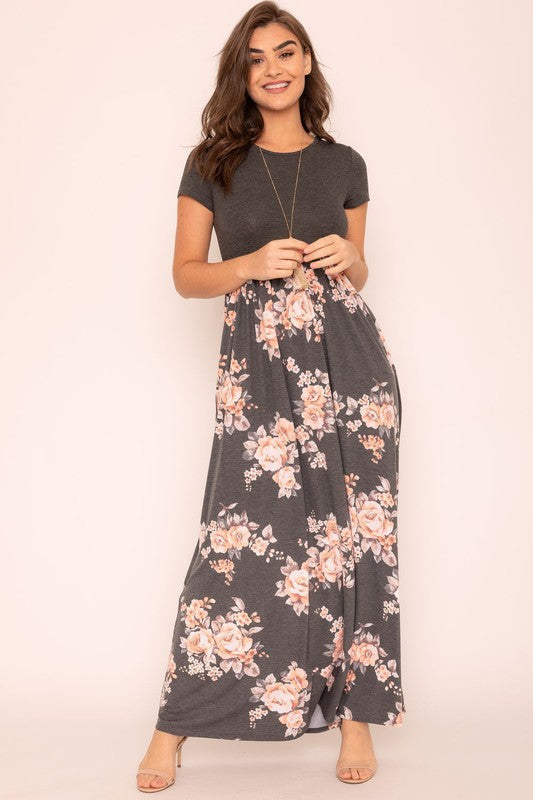 EG fashion Plus Short Sleeve Floral Maxi Dress