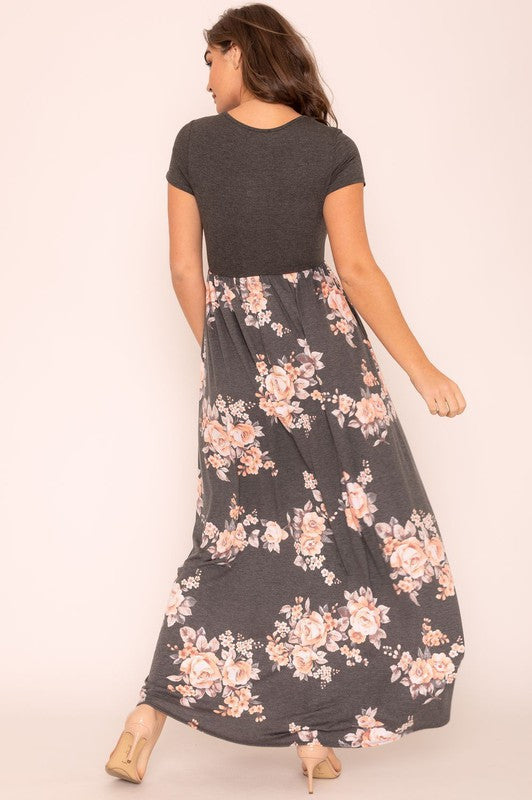 EG fashion Plus Short Sleeve Floral Maxi Dress