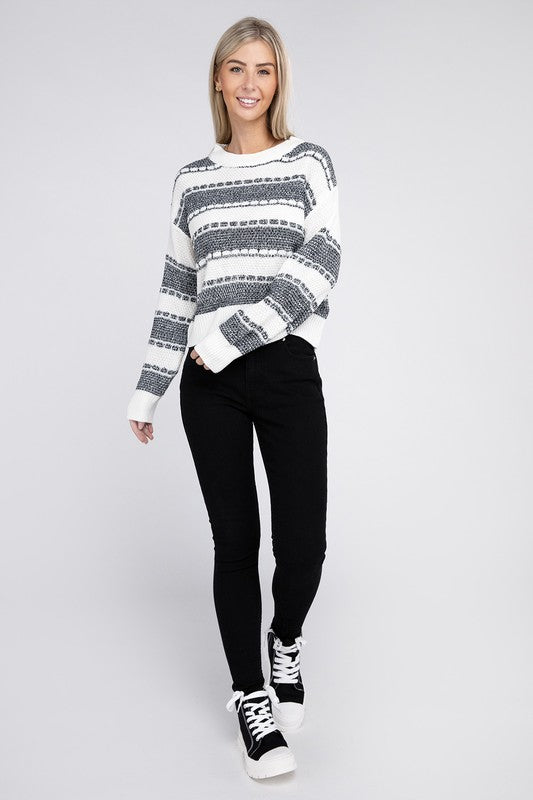 Nuvi Apparel Two Tone Drop Shoulder Sweater