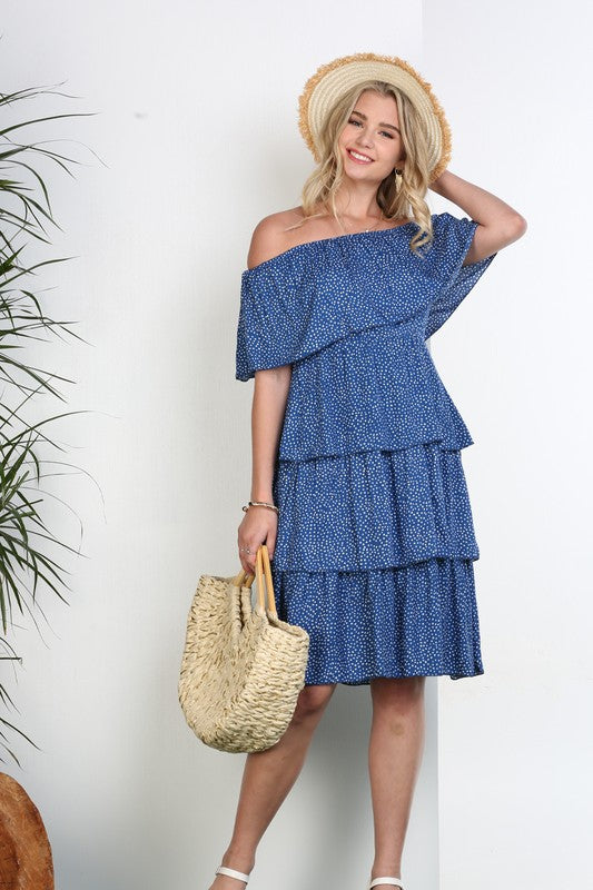 Ninexis Off the Shoulder Three Layers Ruffle Dress