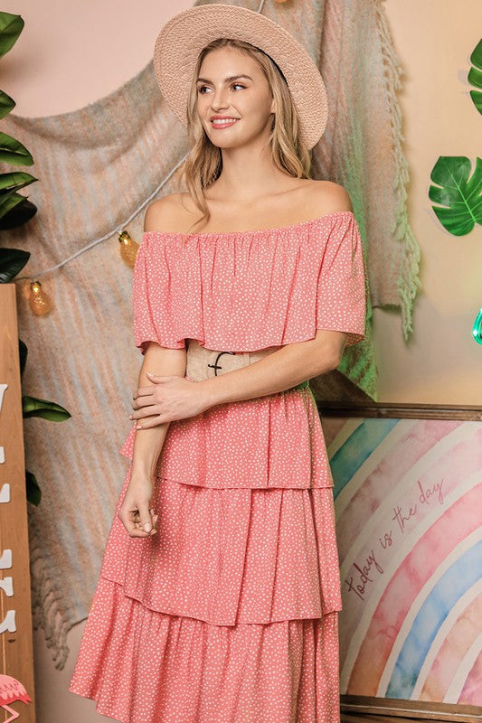 Ninexis Off the Shoulder Three Layers Ruffle Dress