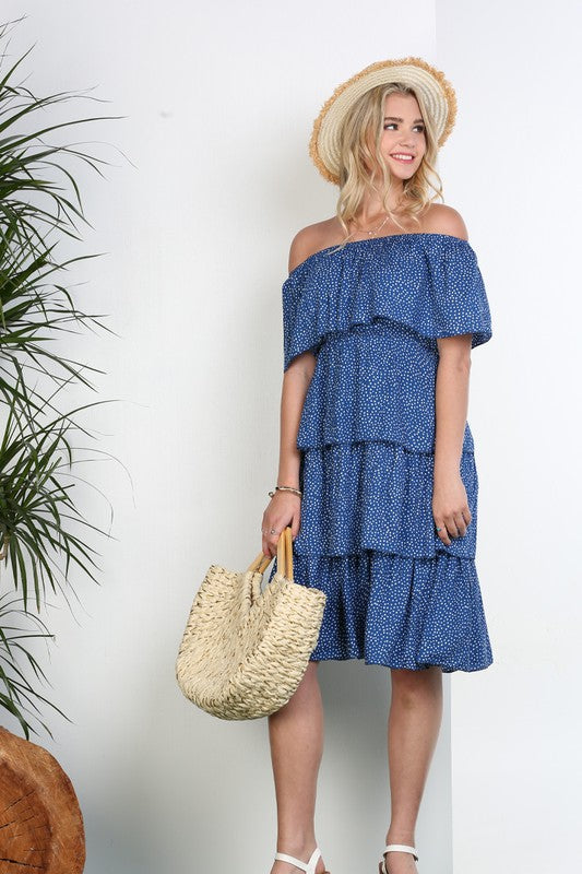 Ninexis Off the Shoulder Three Layers Ruffle Dress